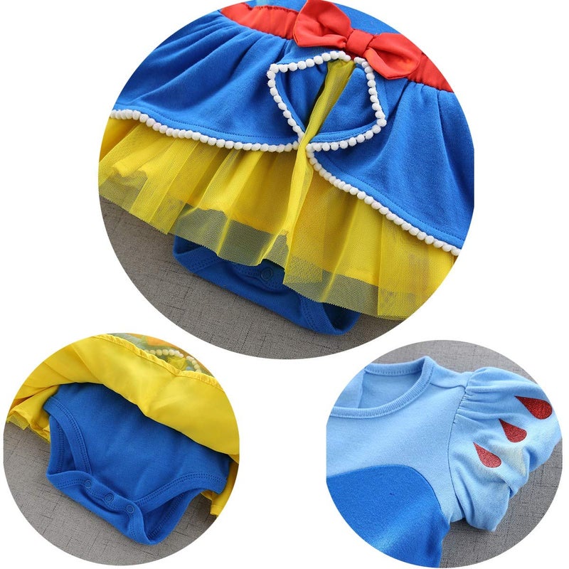 HIHCBF Baby Toddler Girls Christmas Snow White Costume Princess Birthday Bodysuit Romper Tutu Dress w/Headband - Image 4